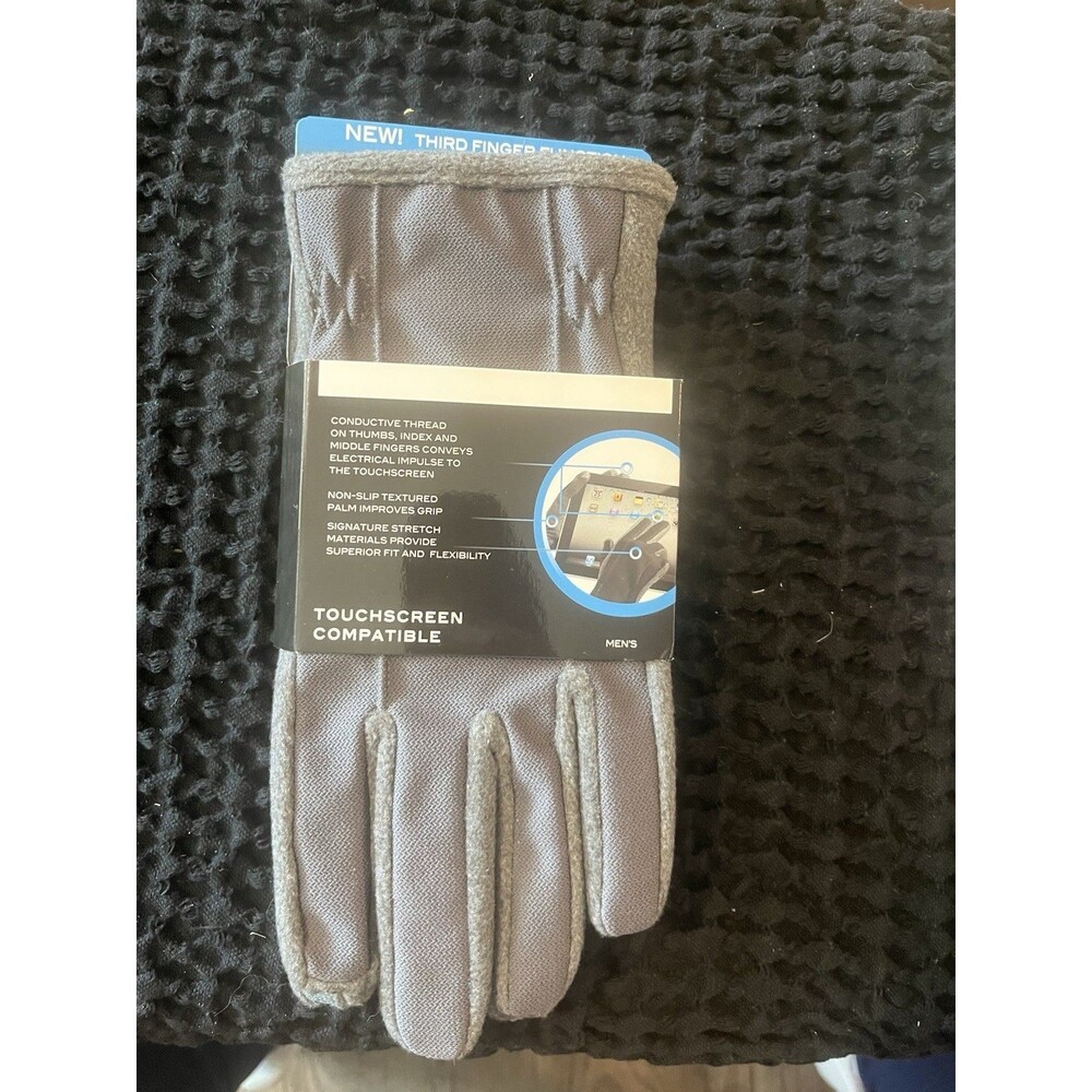 Isotoner Men's Touchscreen Non-Slip Fleece Gloves, Gray, Size L Wrist